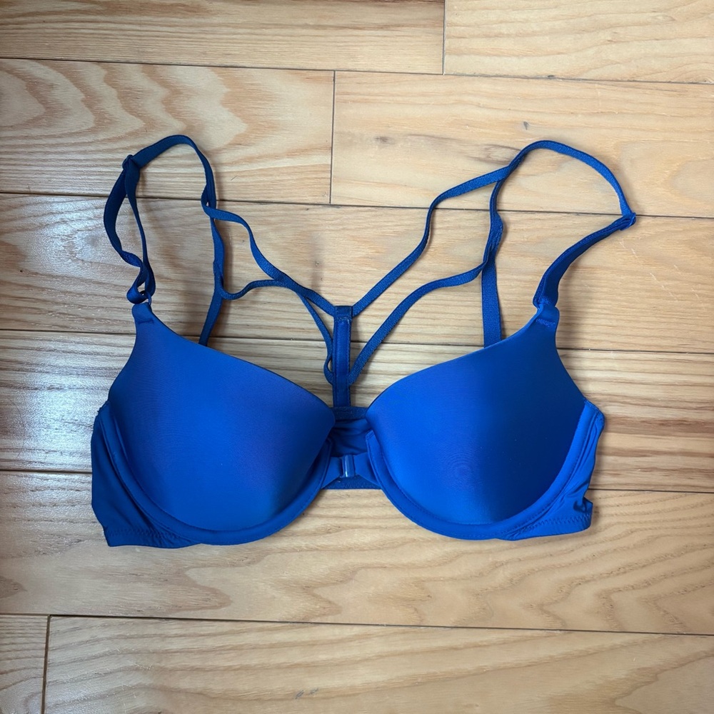 Victoria’s Secret Underwired Front Closure Cobalt Blue Strappy Demi Bra 32C